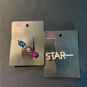 Paparazzi  Gem and Silver STAR Hair Clips (2)